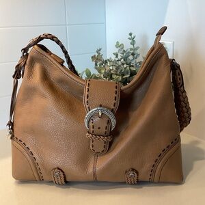 Brighton Tan Leather Hobo Western Style Women's HandBag Woven Braided Strap